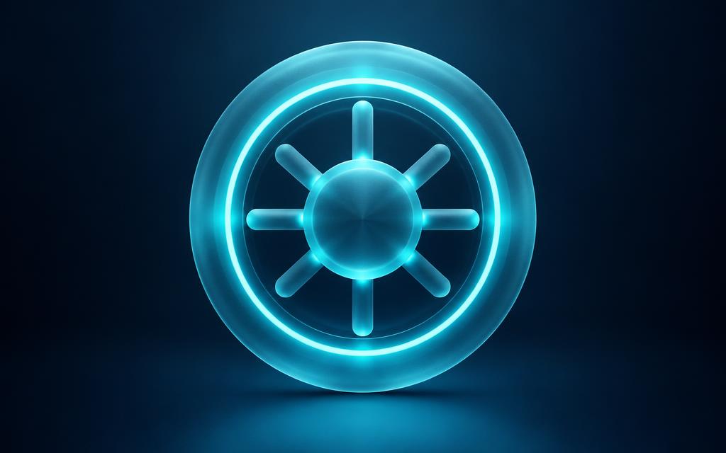 Frosted glass vault dial lit in cyan